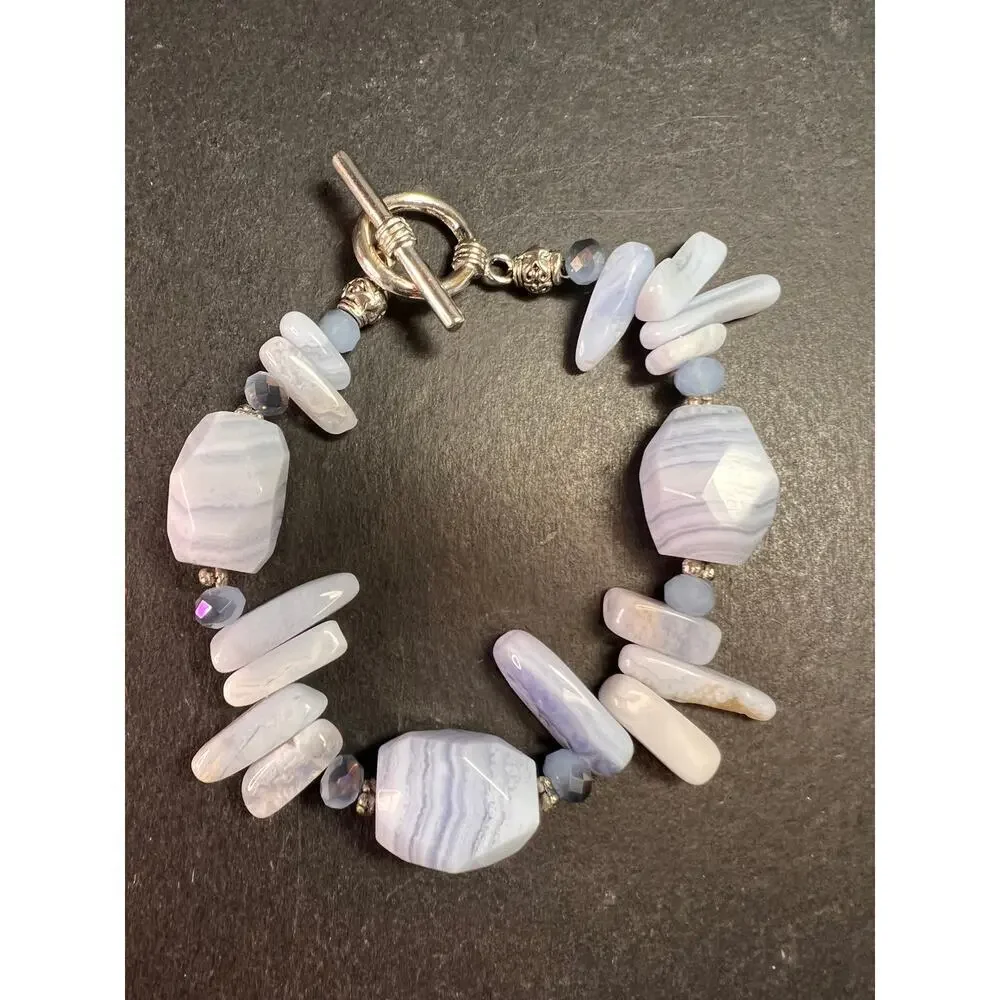 Blue Lace Agate Toggle Bracelet | Light Blue Gemstone Chip & Nugget Beads